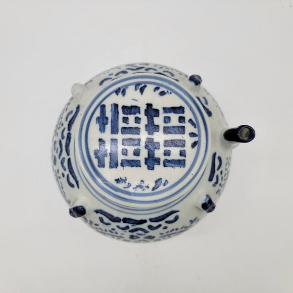 Vintage Chinese Blue & White Ceramic Water Jug Wine Pot w Spout - Picture 5 of 7